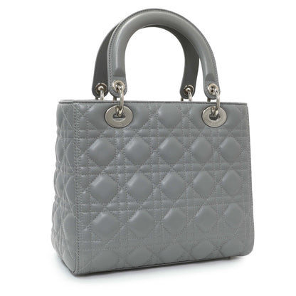 Exclusive Christian Dior Grey Lambskin Cannage Medium Lady Dior — Side View