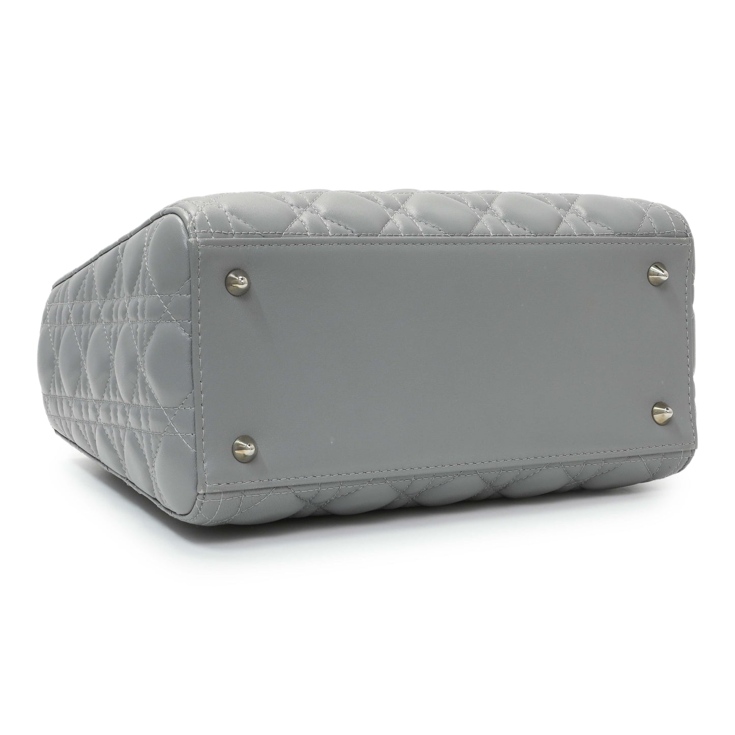 Exclusive Christian Dior Grey Lambskin Cannage Medium Lady Dior — Back View