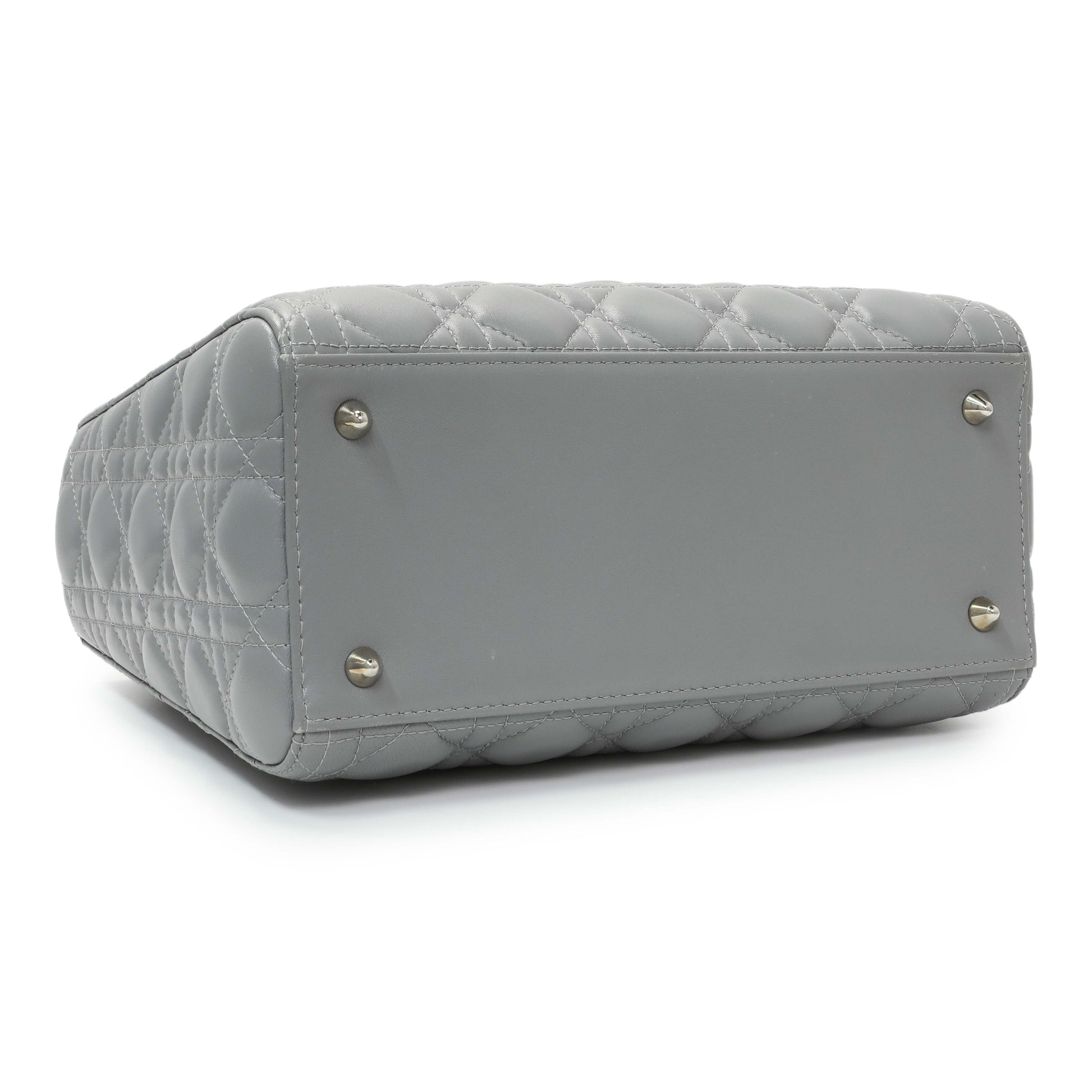 Exclusive Christian Dior Grey Lambskin Cannage Medium Lady Dior — Back View