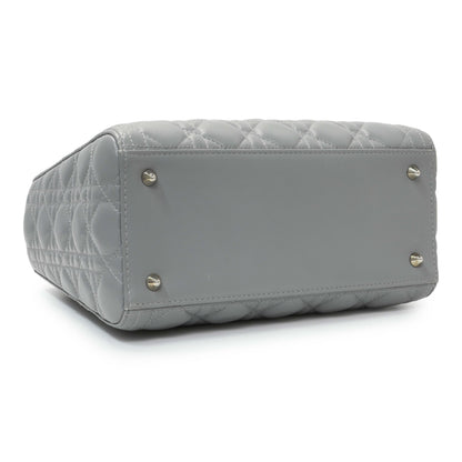 Exclusive Christian Dior Grey Lambskin Cannage Medium Lady Dior — Back View