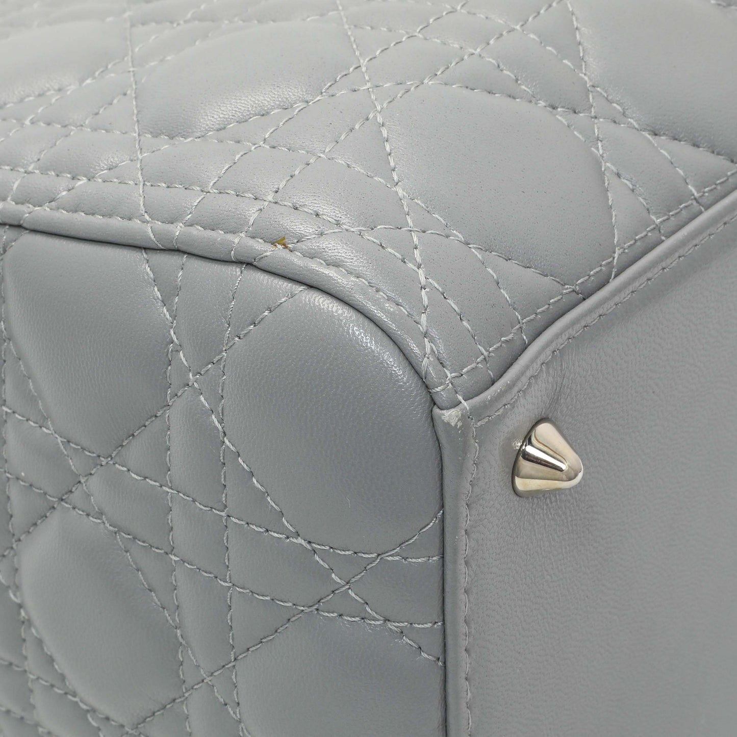 Exclusive Christian Dior Grey Lambskin Cannage Medium Lady Dior — Top View