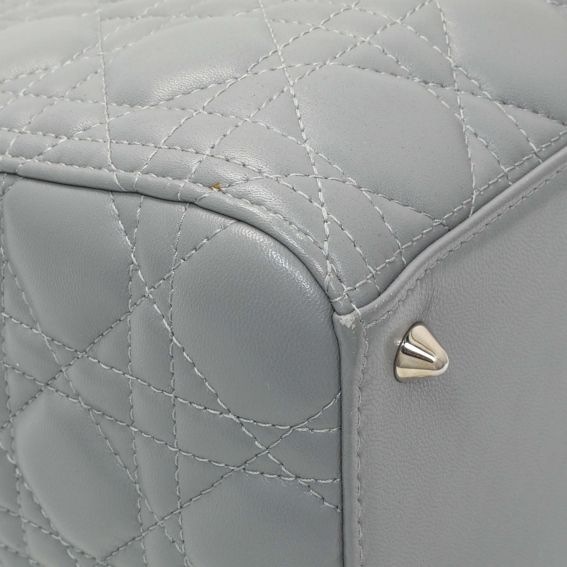 Exclusive Christian Dior Grey Lambskin Cannage Medium Lady Dior — Top View