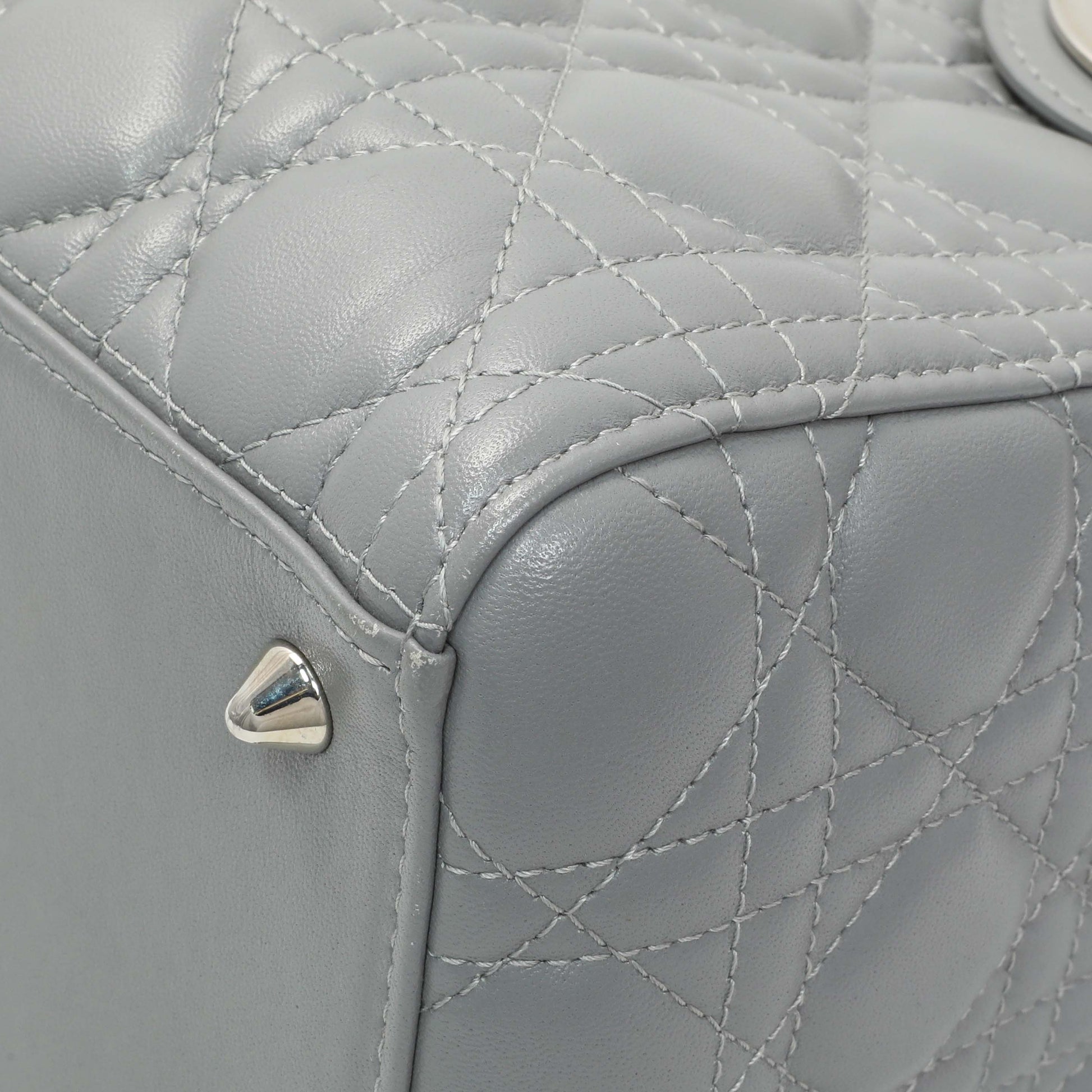 Exclusive Christian Dior Grey Lambskin Cannage Medium Lady Dior — Detail View