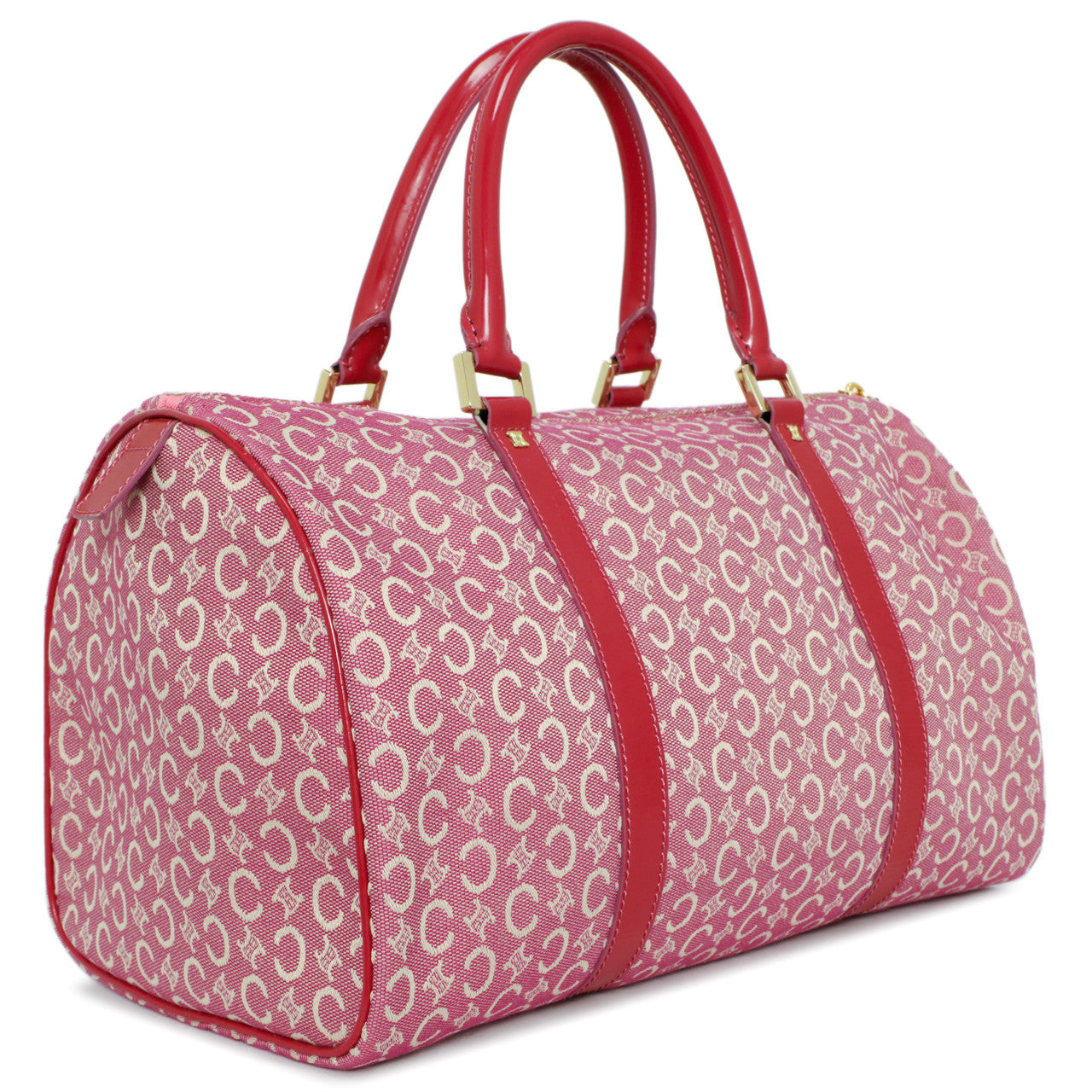Exclusive Celine Pink Denim Macadam Boston Bag — Detail View