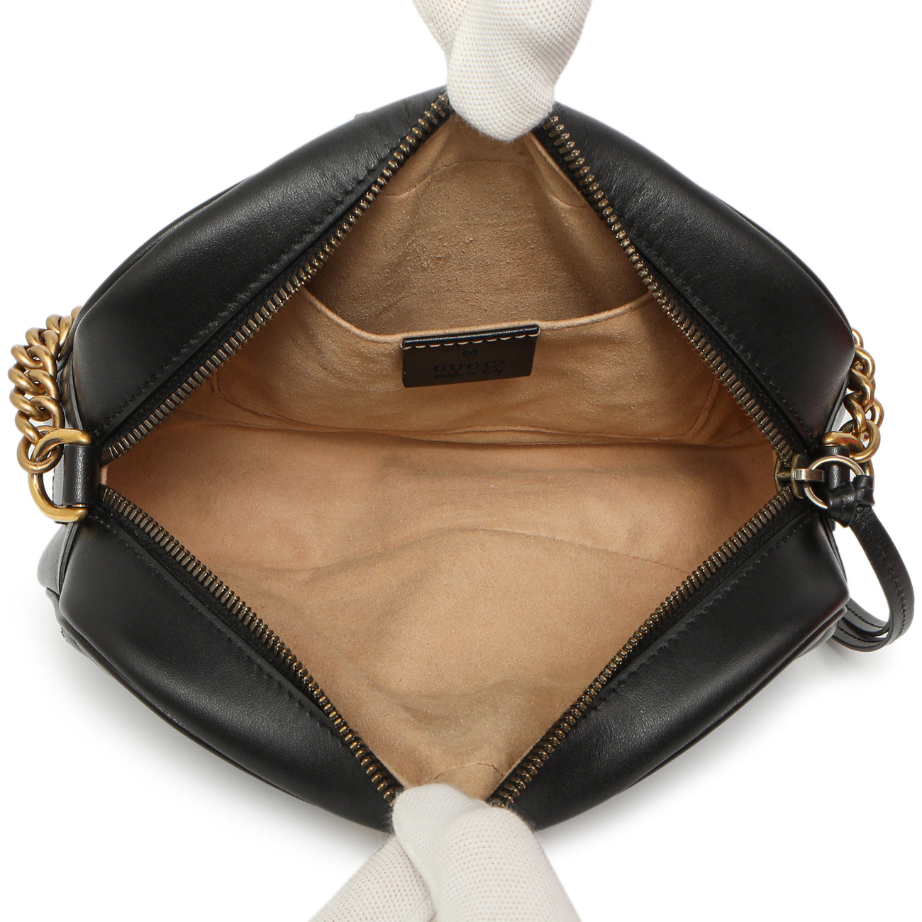 Exclusive Gucci Black Calfskin Matelasse Small GG Marmont Chain Shoulder Bag — Top View