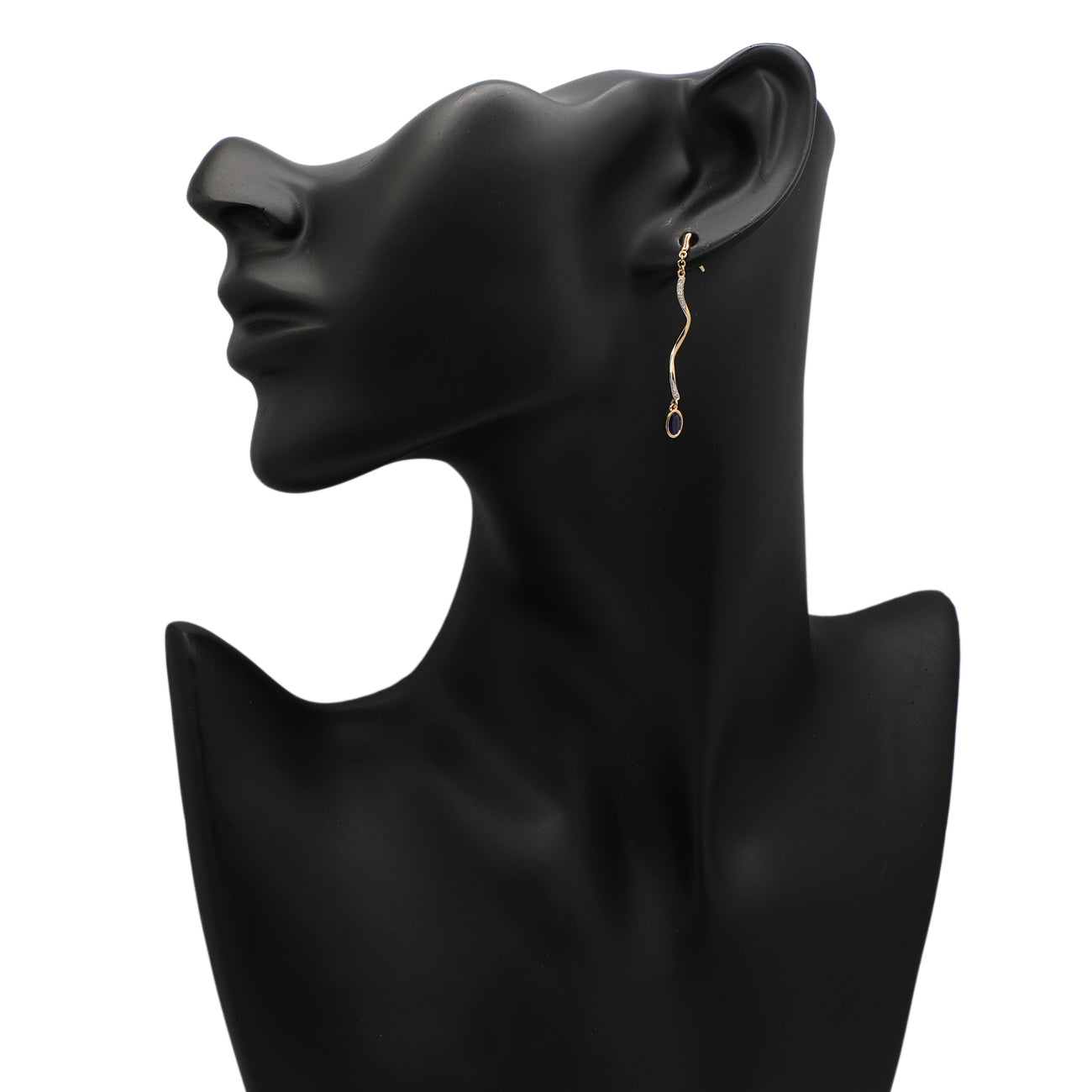 Exclusive 14K Yellow Gold Swirl Drop Sapphire Earrings — Back View