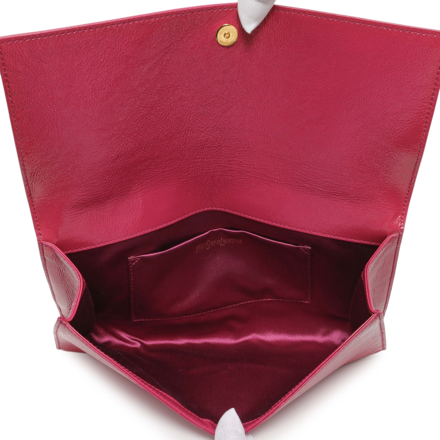 Exclusive Saint Laurent Fuchsia Textured Patent Monogram Large Belle De Jour Clutch — Top View