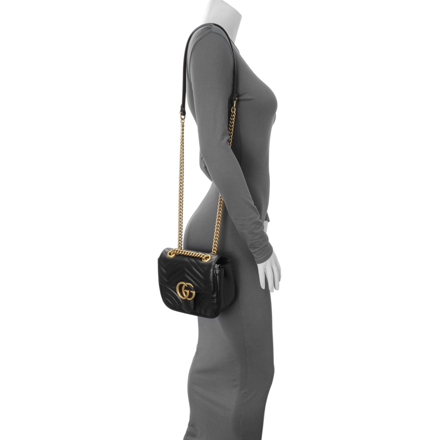 Exclusive Gucci Black Calfskin Matelasse Mini GG Marmont Square Shoulder Bag — Alternate View 7
