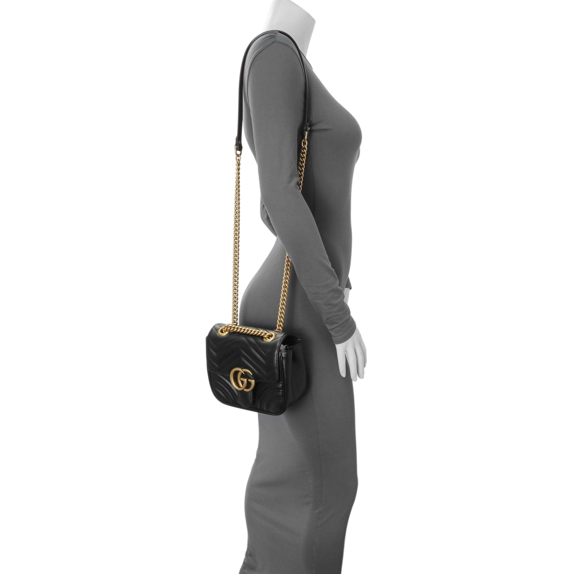Exclusive Gucci Black Calfskin Matelasse Mini GG Marmont Square Shoulder Bag — Alternate View 7