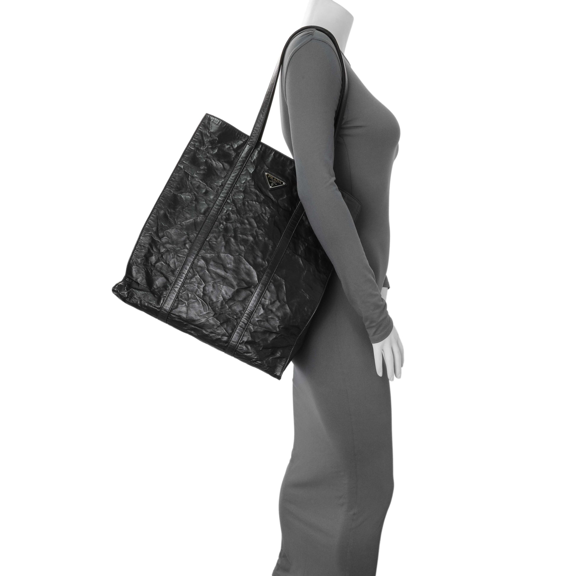 Exclusive Prada Black Nappa Antique Tote — Alternate View 10
