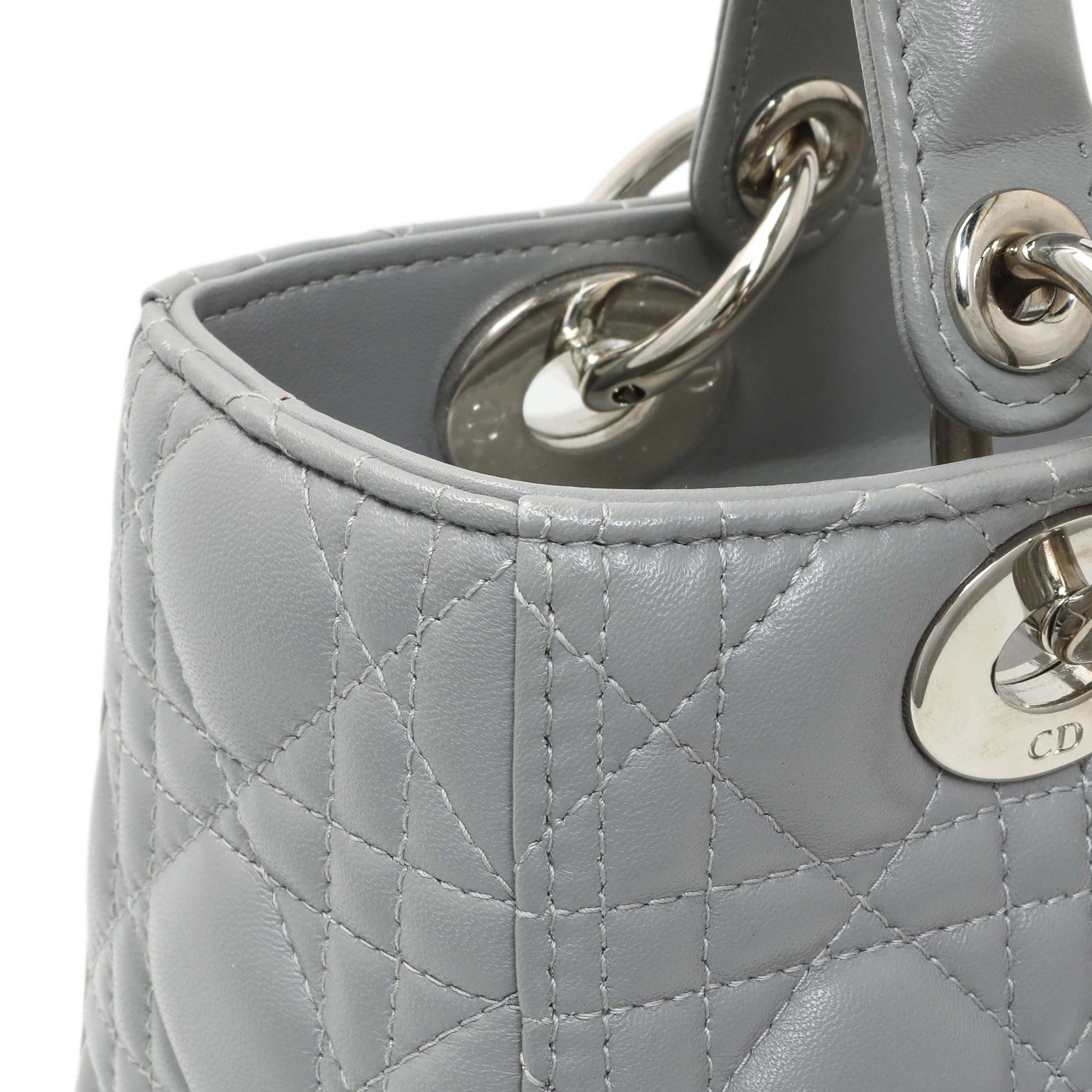 Exclusive Christian Dior Grey Lambskin Cannage Medium Lady Dior — Alternate View 10