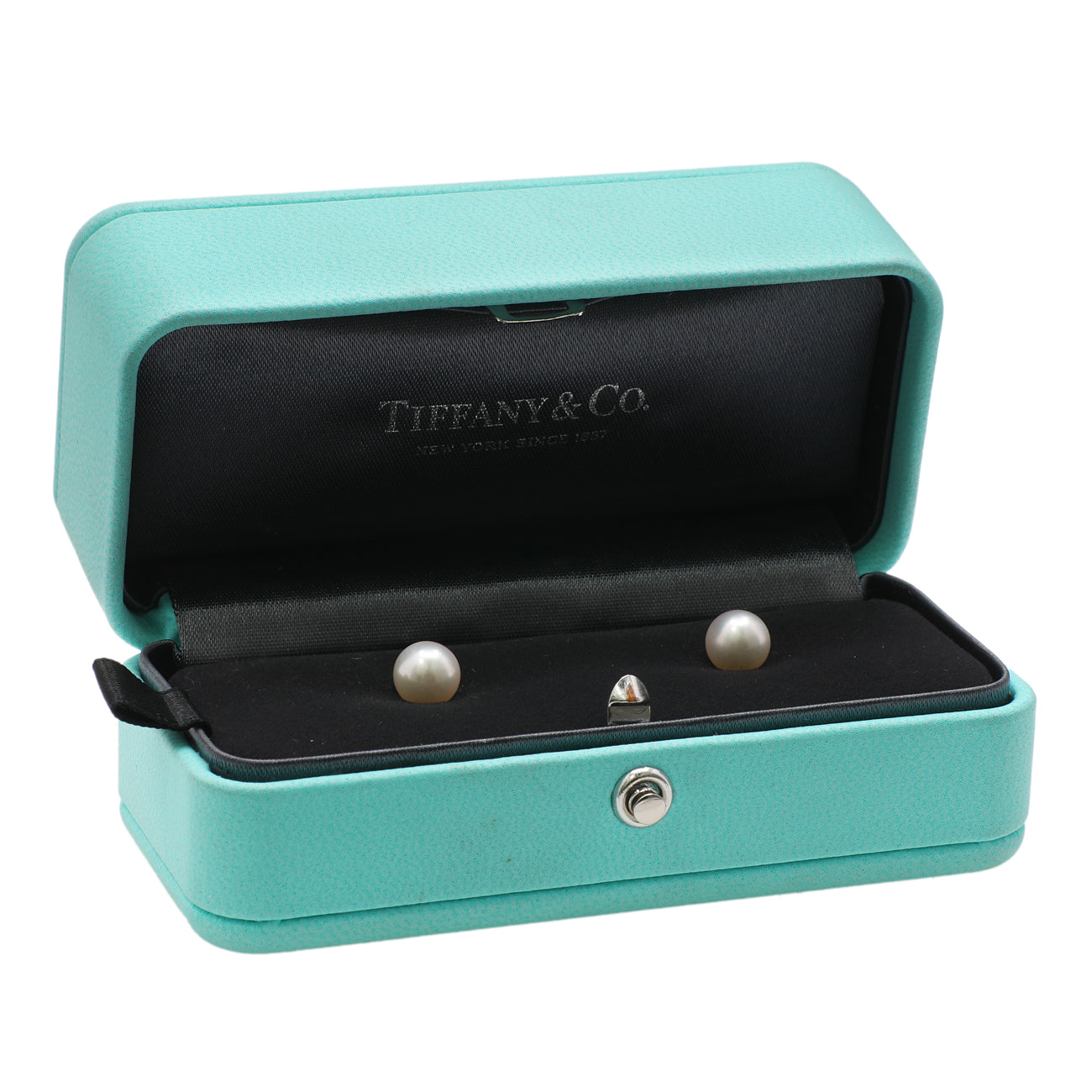 Exclusive Tiffany & Co. 18K White Gold Signature Pearl Earrings — Top View