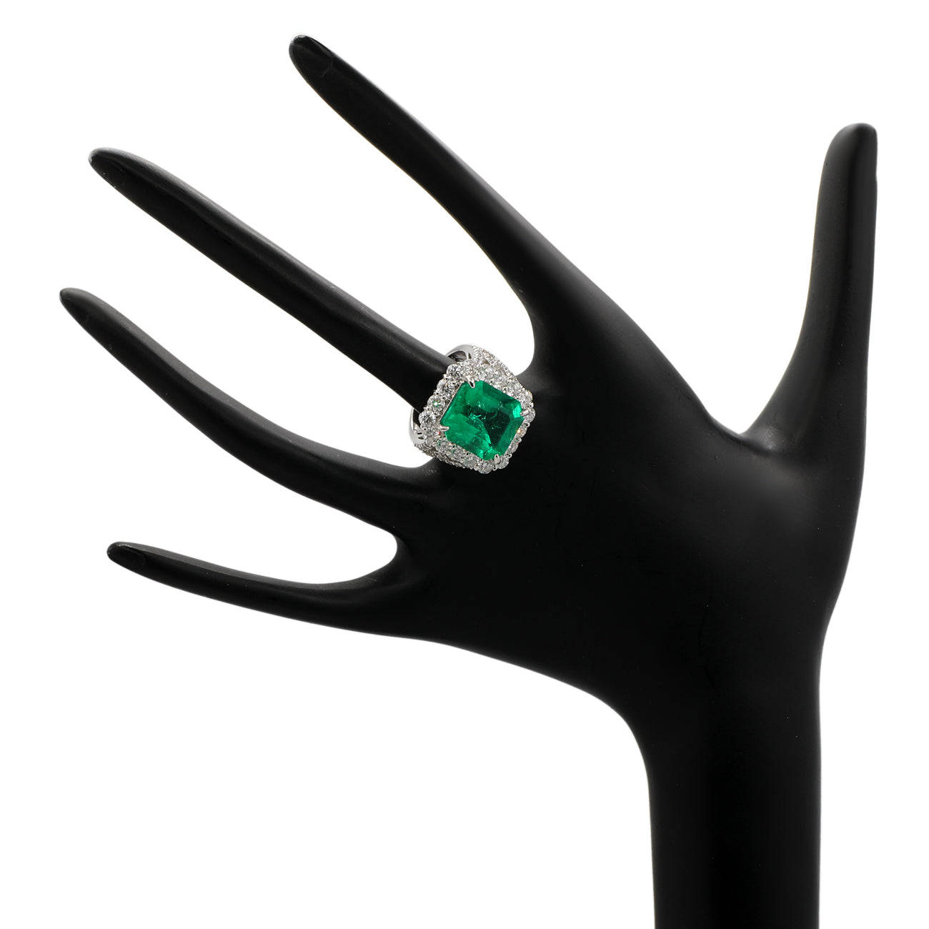 Exclusive Platinum 7.54 Carat Emerald Diamond Ring — 5.5 — Top View