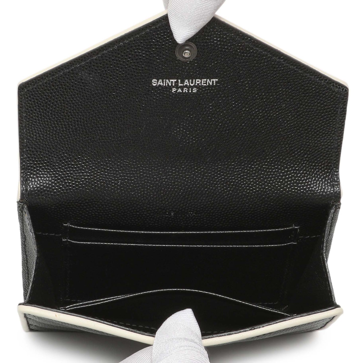 Exclusive Saint Laurent Black Grain De Poudre Matelasse Chevron Monogram Envelope Wallet — Top View
