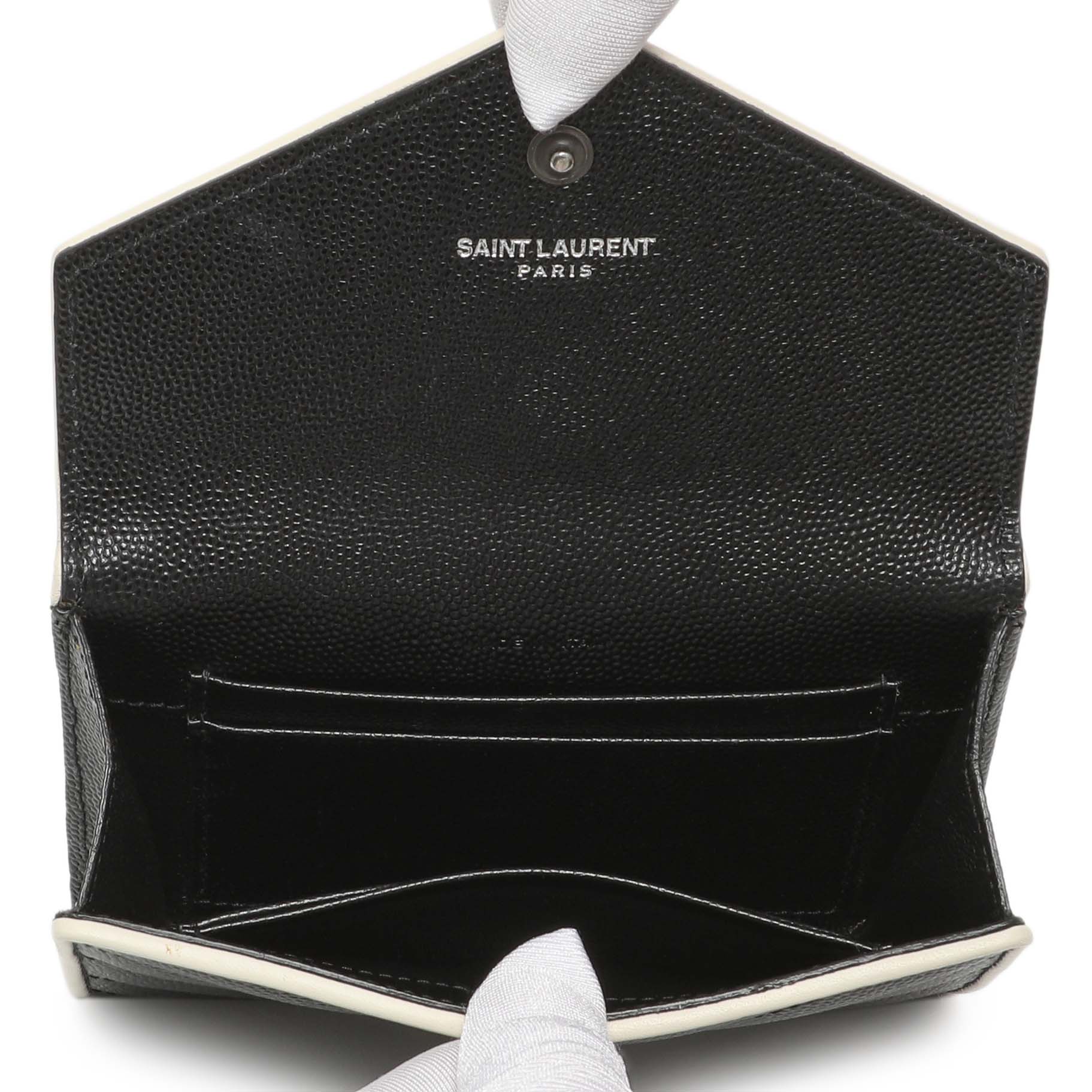 Exclusive Saint Laurent Black Grain De Poudre Matelasse Chevron Monogram Envelope Wallet — Top View