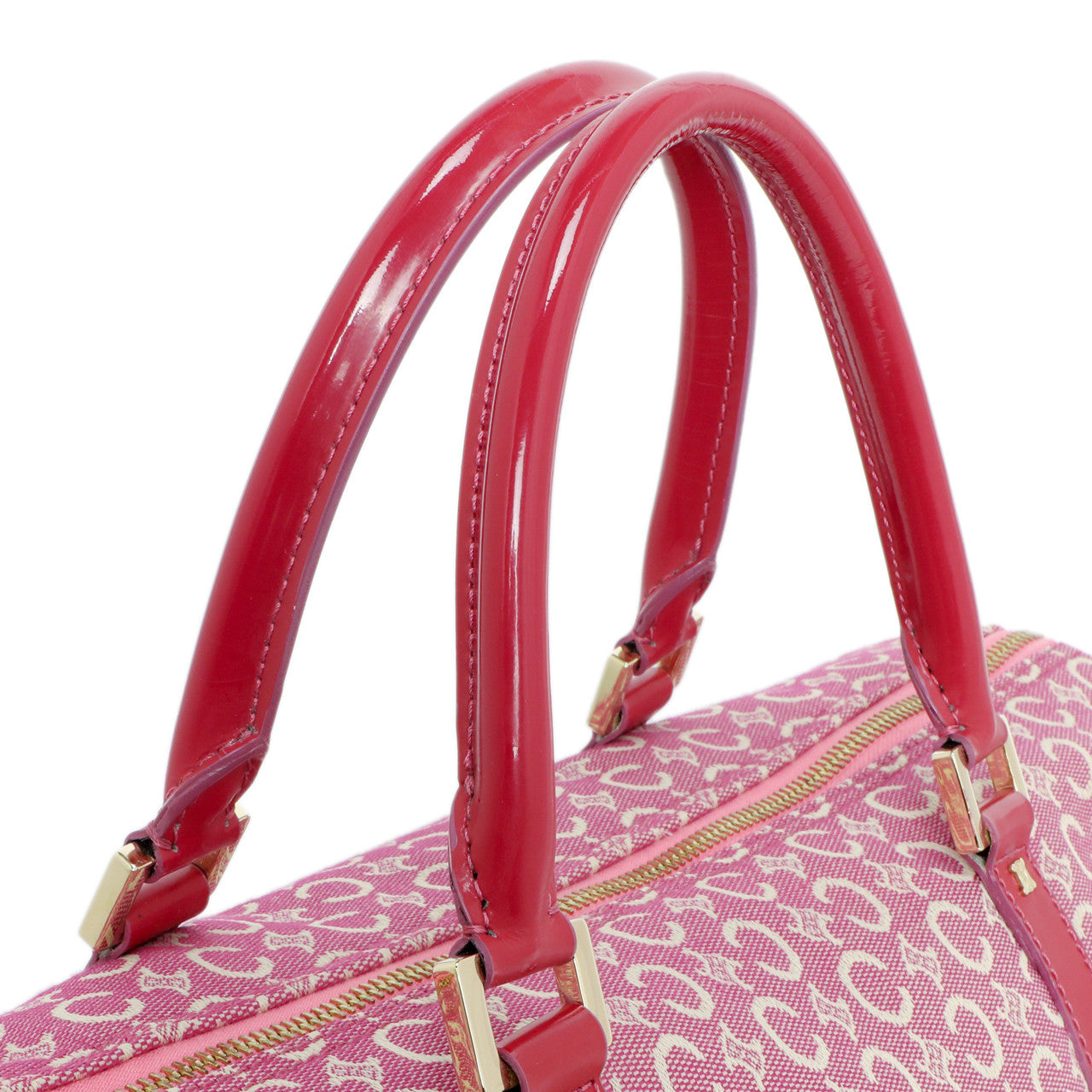 Exclusive Celine Pink Denim Macadam Boston Bag — Side View