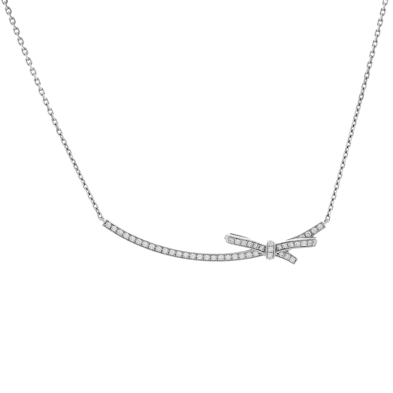Exclusive Chanel 18K White Gold Diamond Ruban Short Necklace — Front View