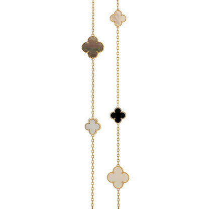 Exclusive Van Cleef & Arpels 18K Yellow Gold Mother of Pearl Onyx Magic Alhambra 16 Motif Necklace — Side View