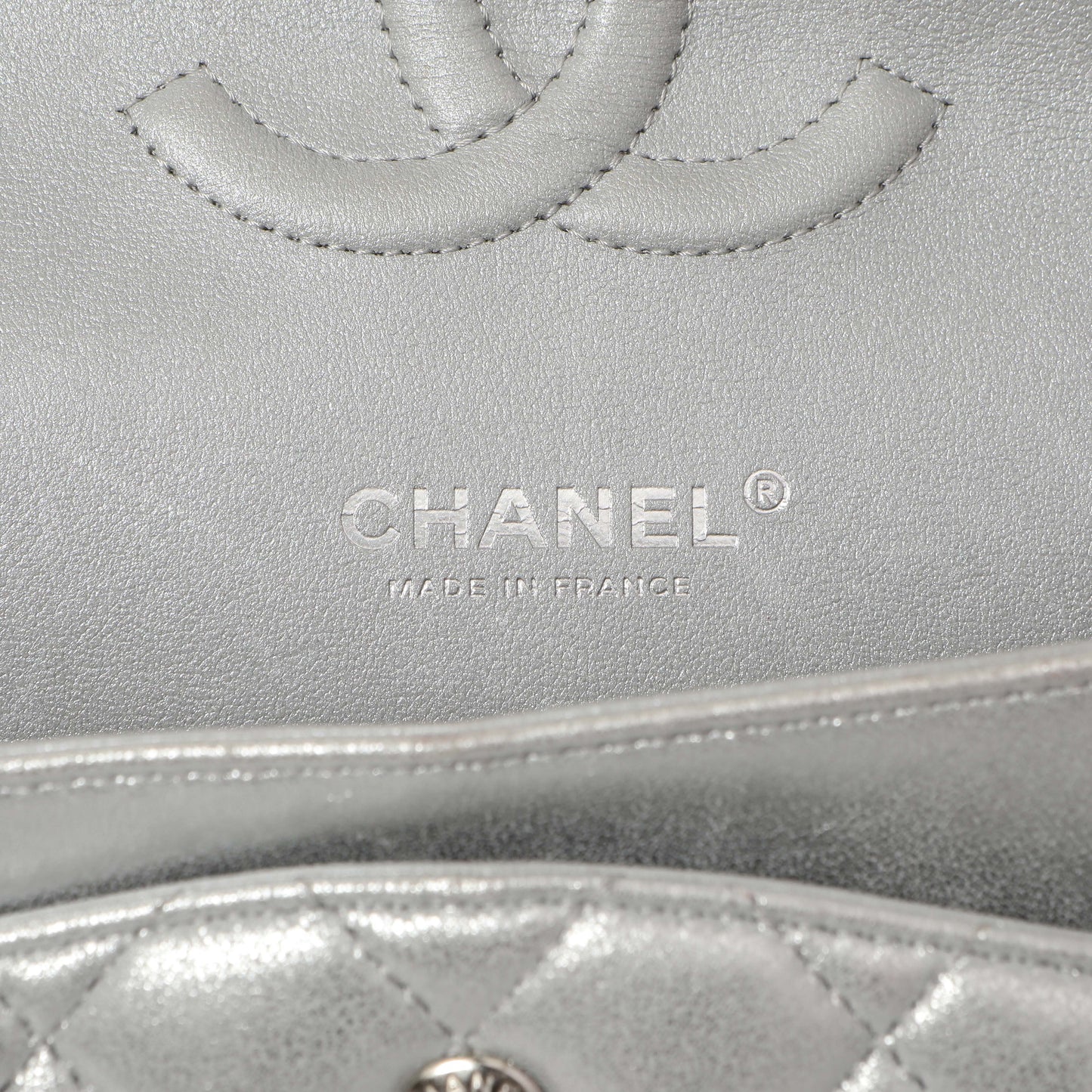 Exclusive Chanel Silver Quilted Calfskin Medium Classic Double Flap — Alternate View 10