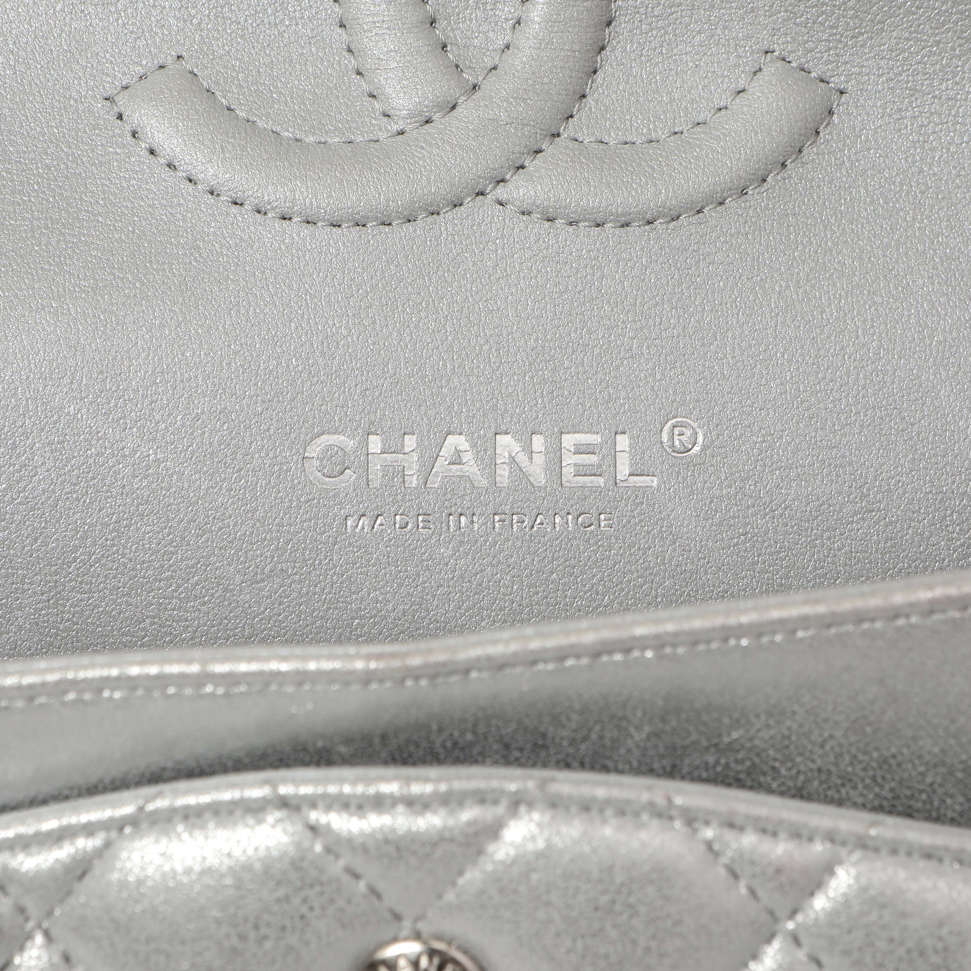 Exclusive Chanel Silver Quilted Calfskin Medium Classic Double Flap — Alternate View 10