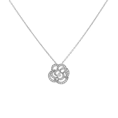 Exclusive Chanel 18K White Gold Diamond Fil de Camélia Pendant Necklace — Front View
