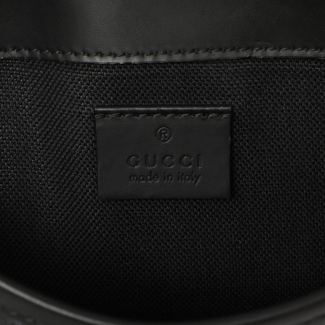 Exclusive Gucci Black GG Supreme Monogram Belt Bag — Detail View