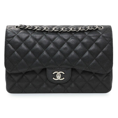Exclusive Chanel Black Caviar Jumbo Classic Double Flap — Front View