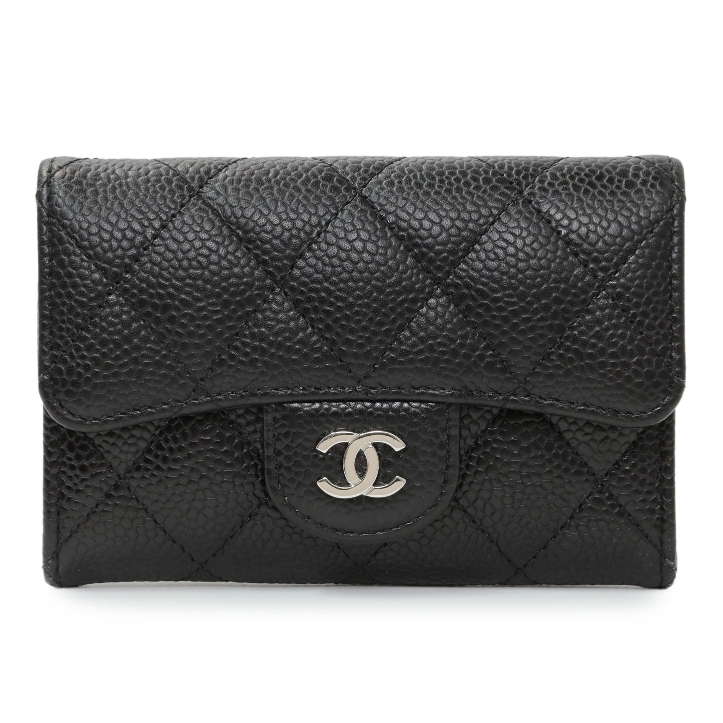 Exclusive Chanel Black Caviar Quilted Flap Card Holder Wallet — Front View