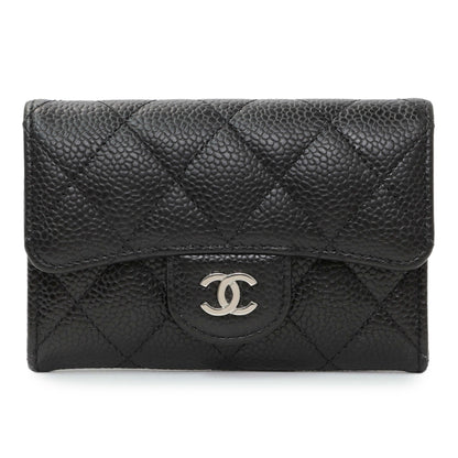 Exclusive Chanel Black Caviar Quilted Flap Card Holder Wallet — Front View
