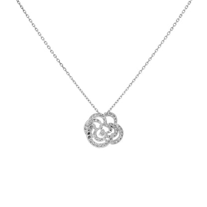 Exclusive Chanel 18K White Gold Diamond Fil de Camélia Pendant Necklace — Side View