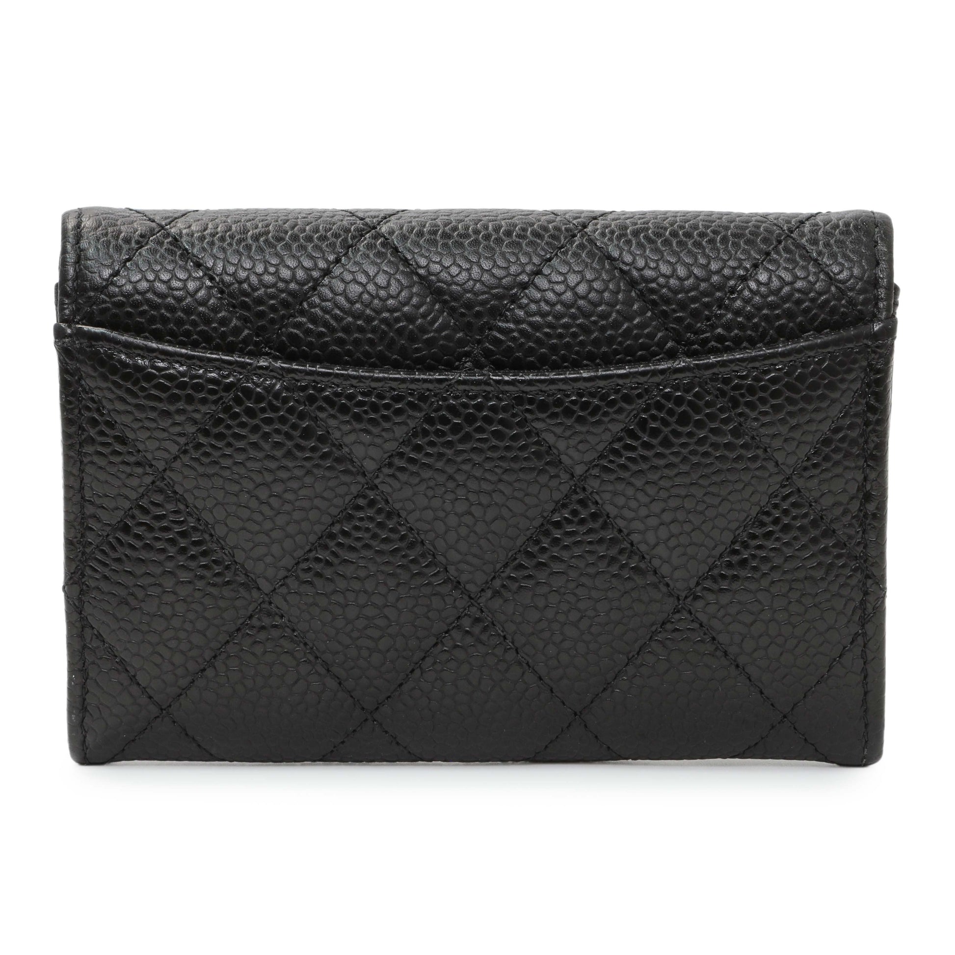 Exclusive Chanel Black Caviar Quilted Flap Card Holder Wallet — Side View