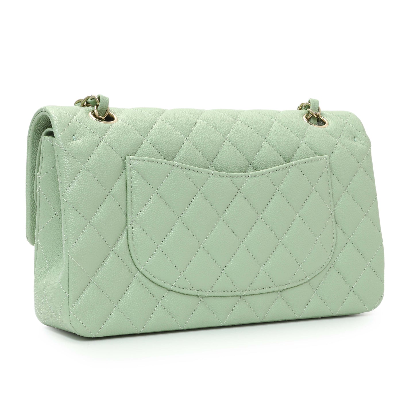 Exclusive Chanel Light Mint Green Caviar Medium Classic Double Flap — Side View