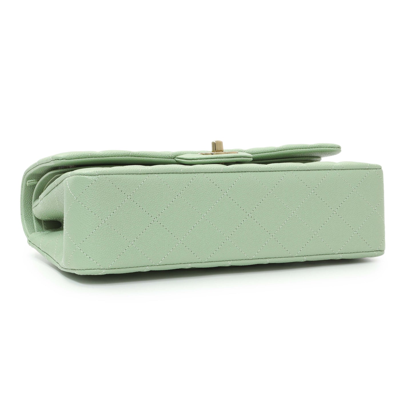 Exclusive Chanel Light Mint Green Caviar Medium Classic Double Flap — Back View