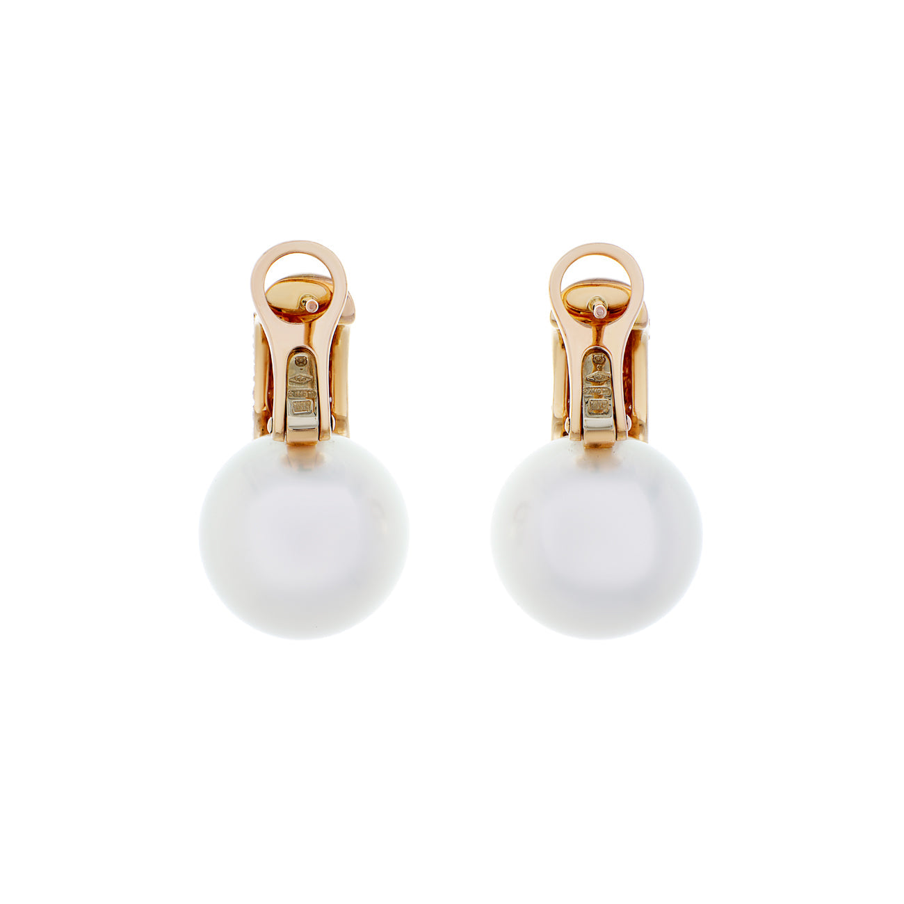 Exclusive Mikimoto 18K Rose Gold South Sea Pearl Pink Diamond Earrings — Side View