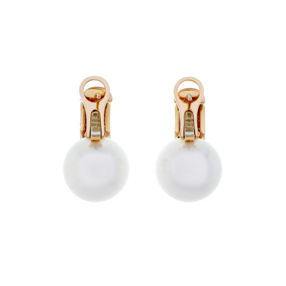 Exclusive Mikimoto 18K Rose Gold South Sea Pearl Pink Diamond Earrings — Side View
