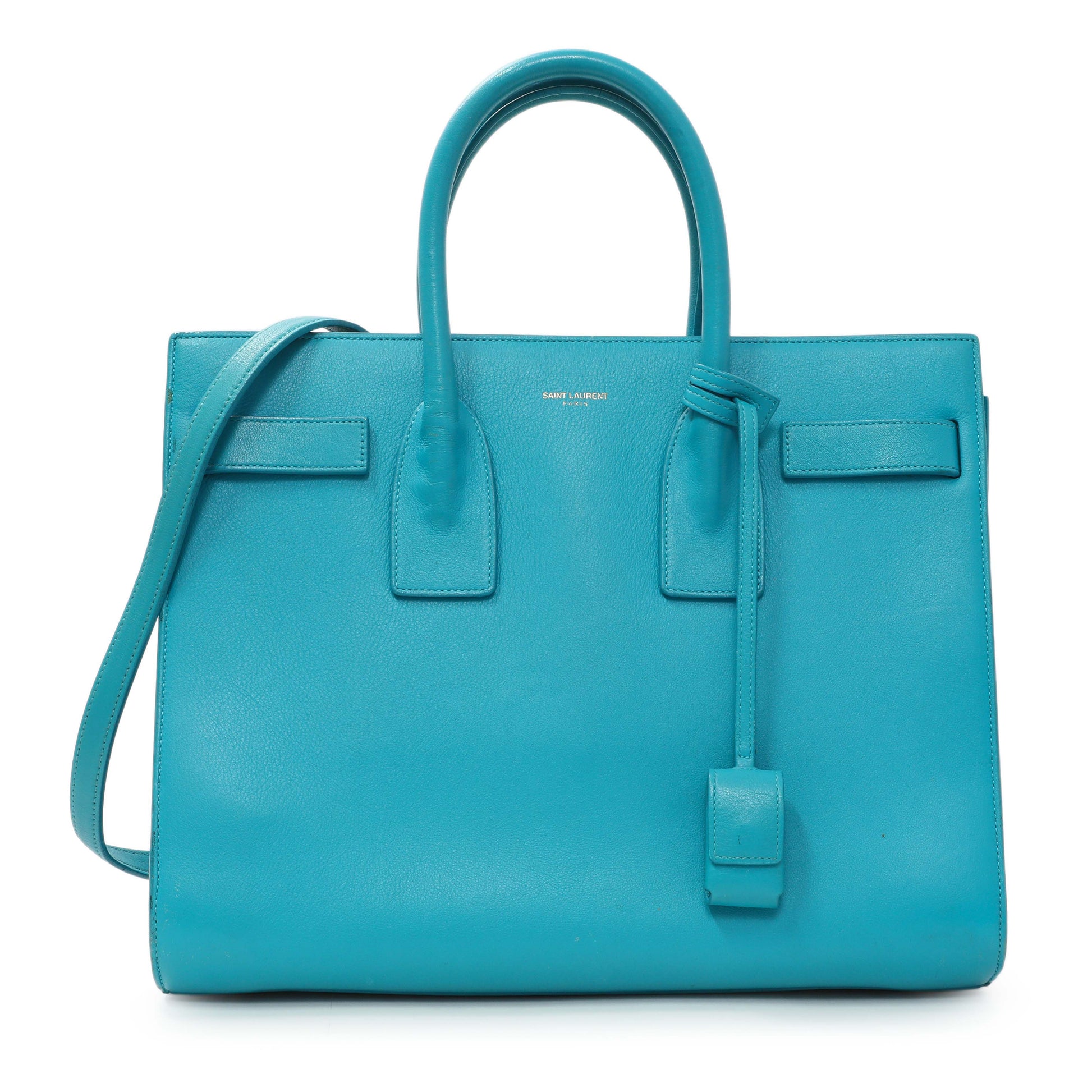 Exclusive Saint Laurent Blue Calfskin Small Sac De Jour — Front View