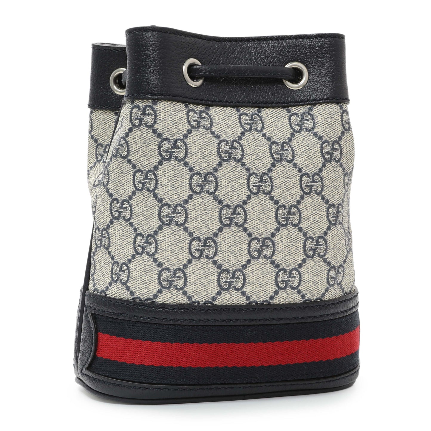 Exclusive Gucci Blue GG Supreme Monogram Web Mini Ophidia Bucket Bag — Side View