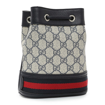Exclusive Gucci Blue GG Supreme Monogram Web Mini Ophidia Bucket Bag — Side View