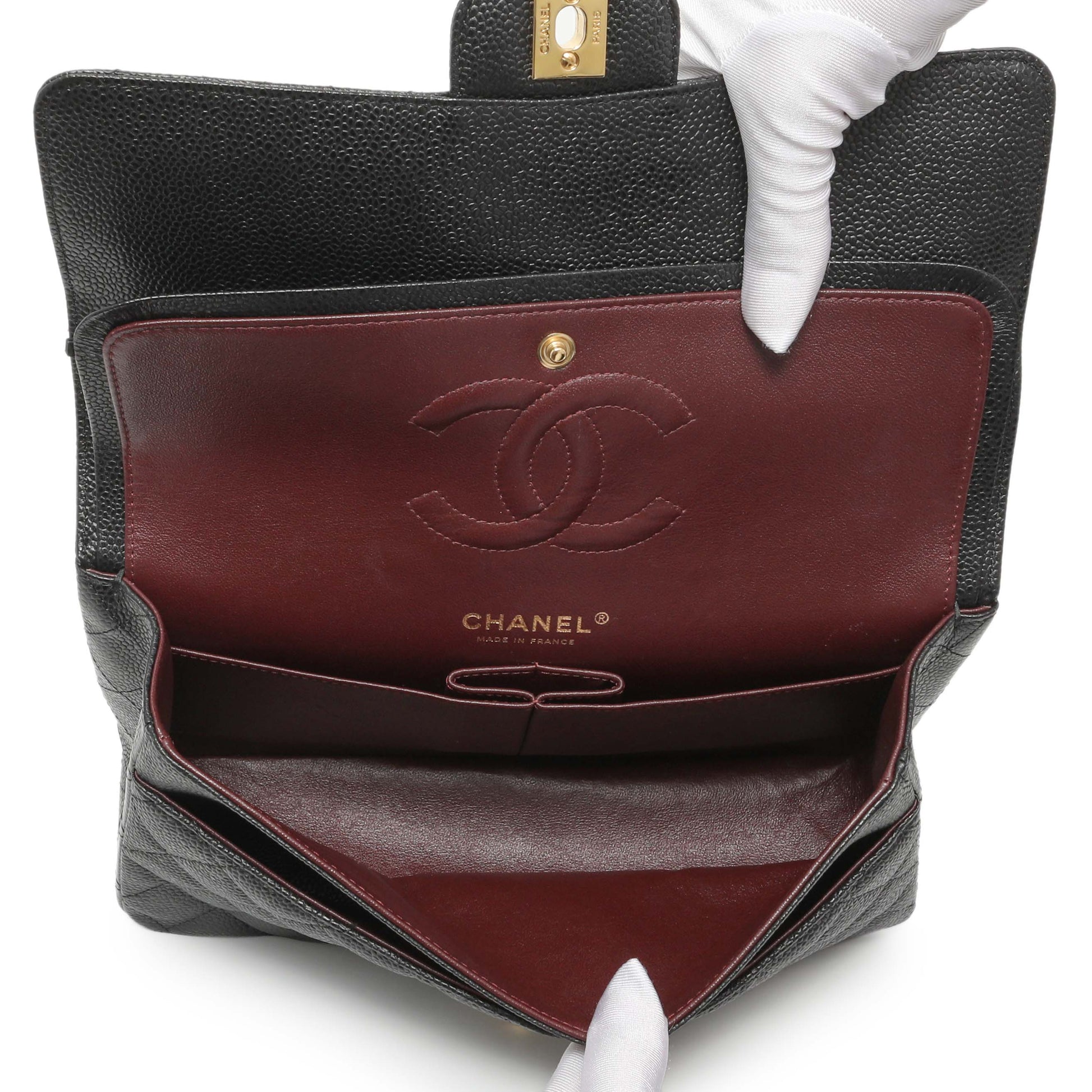 Exclusive Chanel Black Quilted Caviar Medium Classic Double Flap — Top View