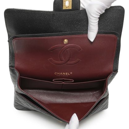 Exclusive Chanel Black Quilted Caviar Medium Classic Double Flap — Top View
