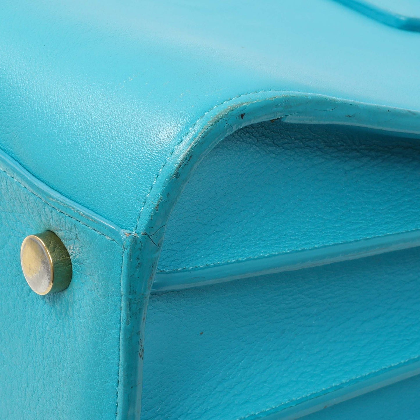 Exclusive Saint Laurent Blue Calfskin Small Sac De Jour — Detail View