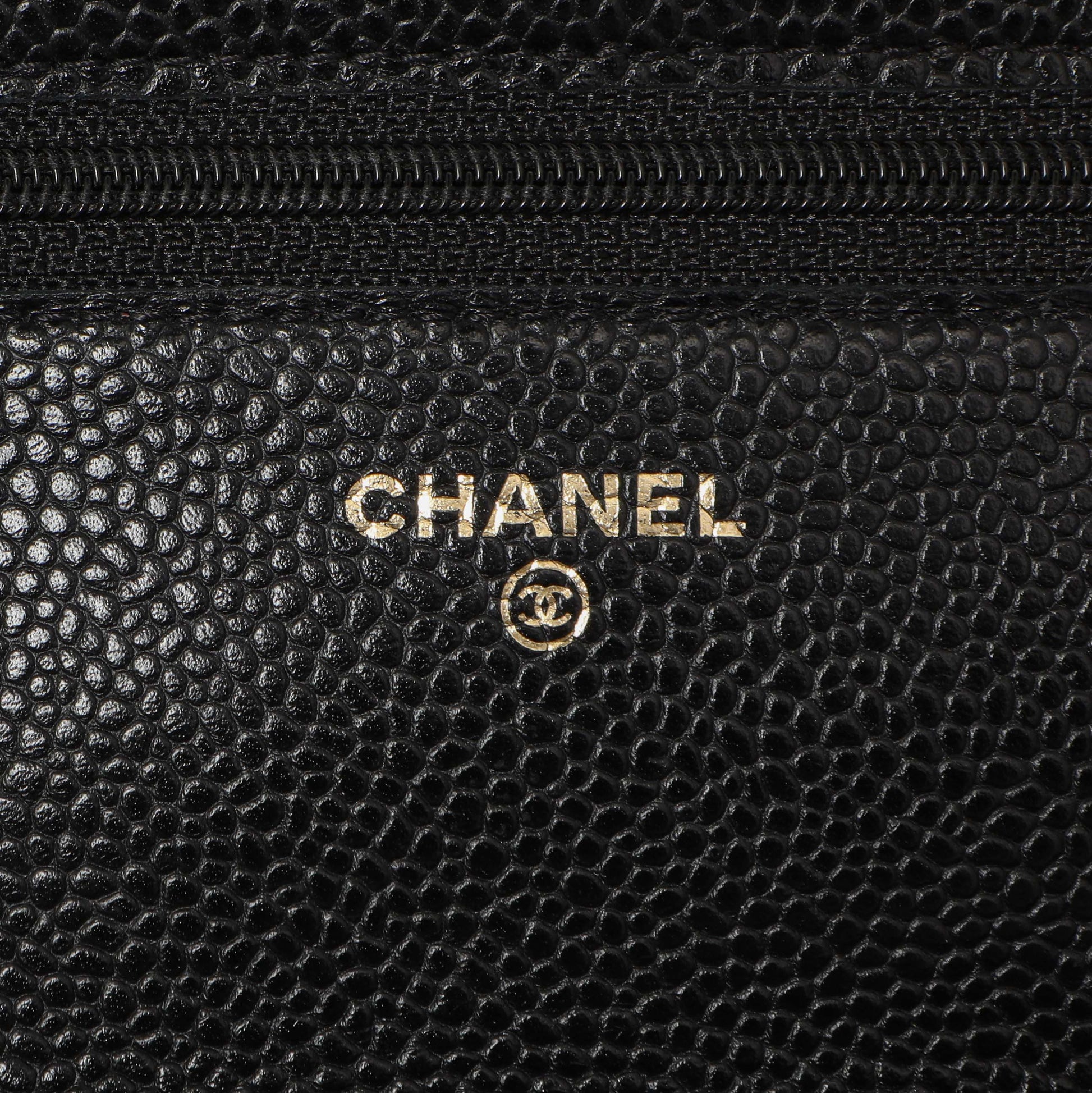 Exclusive Chanel Black Quilted Caviar Classic Wallet on Chain WOC — Detail View