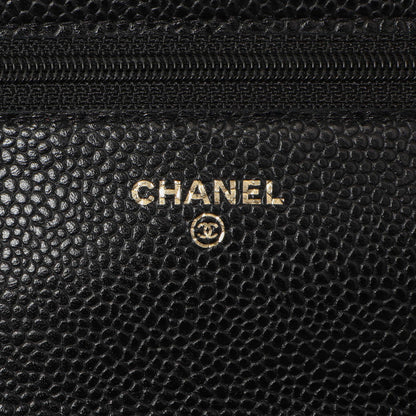 Exclusive Chanel Black Quilted Caviar Classic Wallet on Chain WOC — Detail View