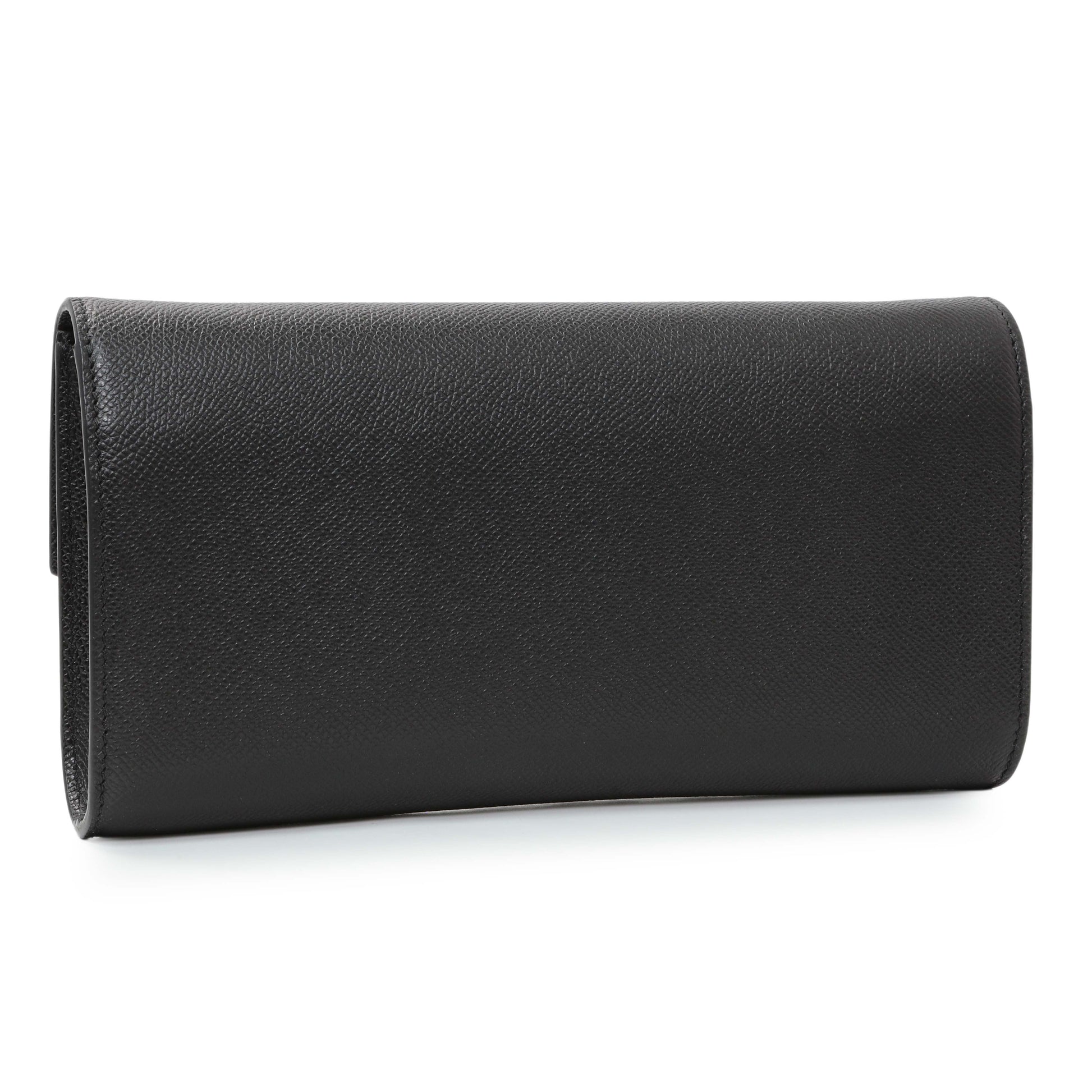 Exclusive Salvatore Ferragamo Black Grained Calfskin Gancio Clasp Chain Clutch — Side View