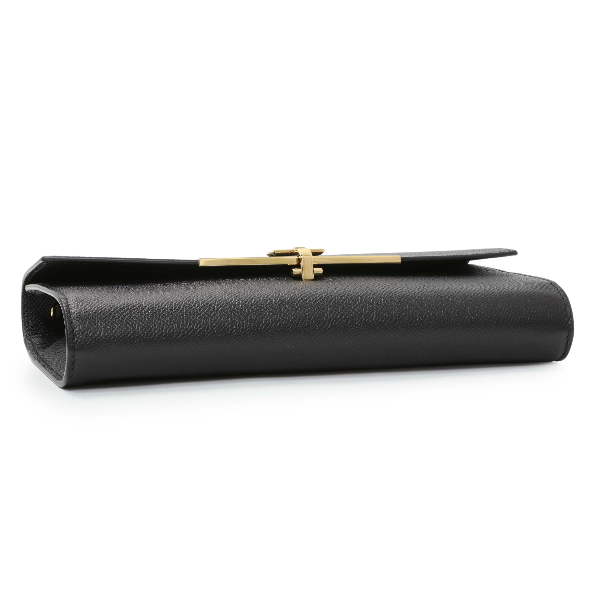 Exclusive Salvatore Ferragamo Black Grained Calfskin Gancio Clasp Chain Clutch — Back View