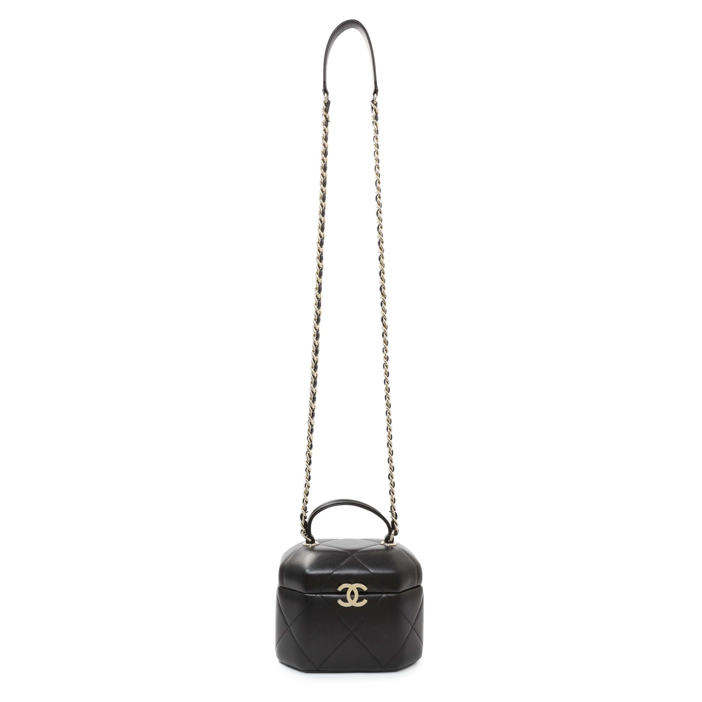 Exclusive Chanel Black Quilted Lambskin Hexagon Vanity Case — Front View