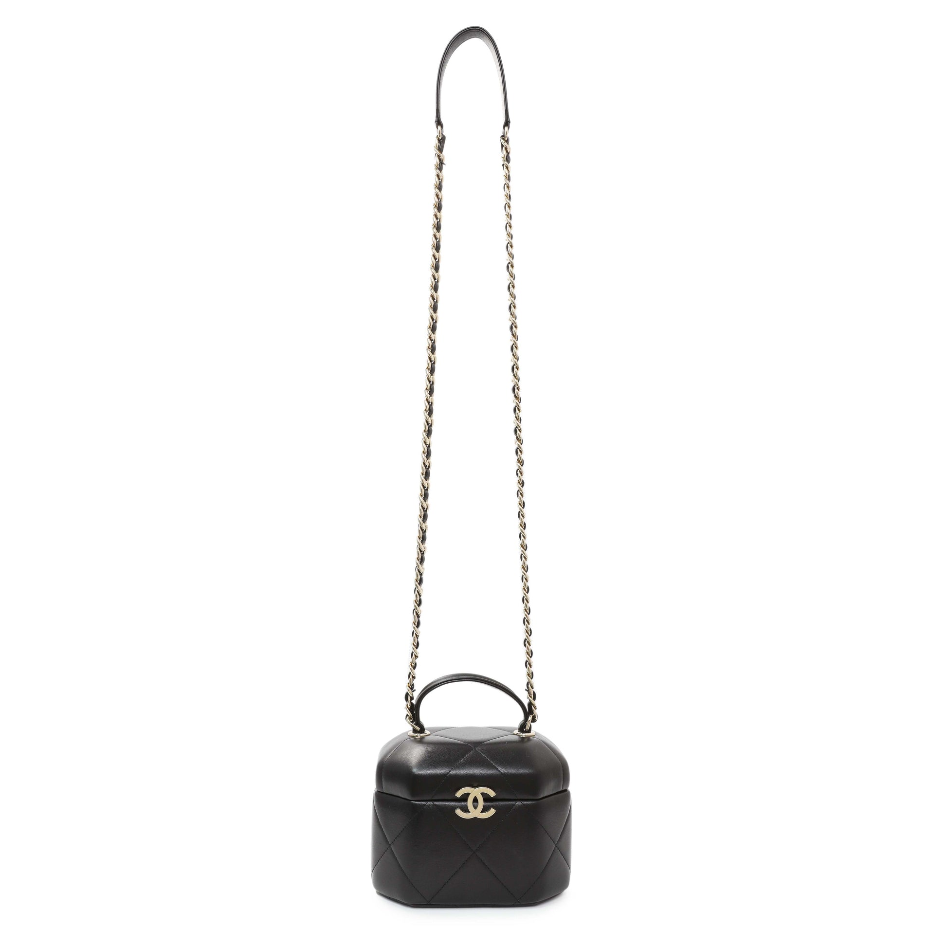Exclusive Chanel Black Quilted Lambskin Hexagon Vanity Case — Front View