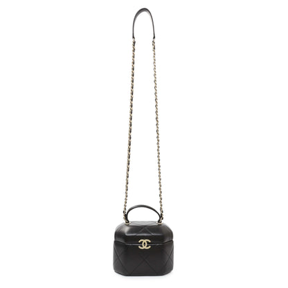 Exclusive Chanel Black Quilted Lambskin Hexagon Vanity Case — Front View