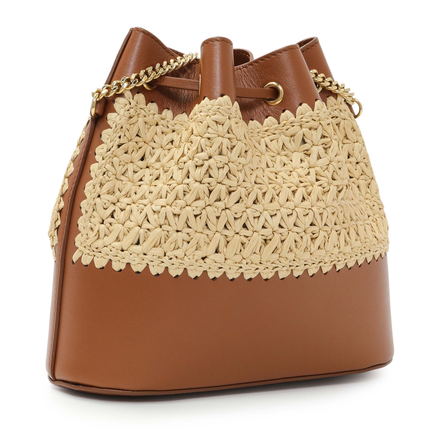 Exclusive Valentino Raffia Calfskin Vlogo Bucket Bag — Side View