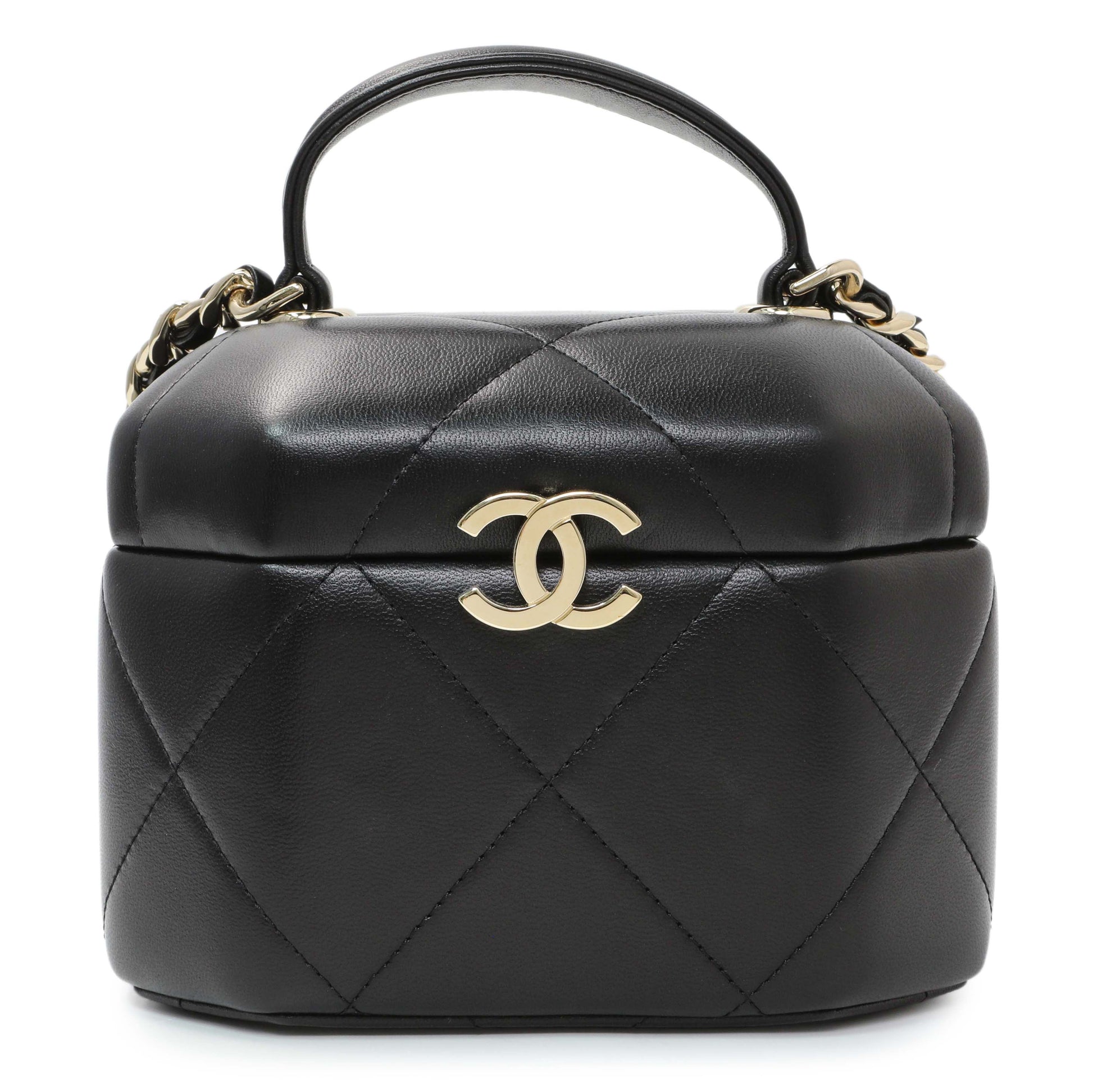 Exclusive Chanel Black Quilted Lambskin Hexagon Vanity Case — Side View